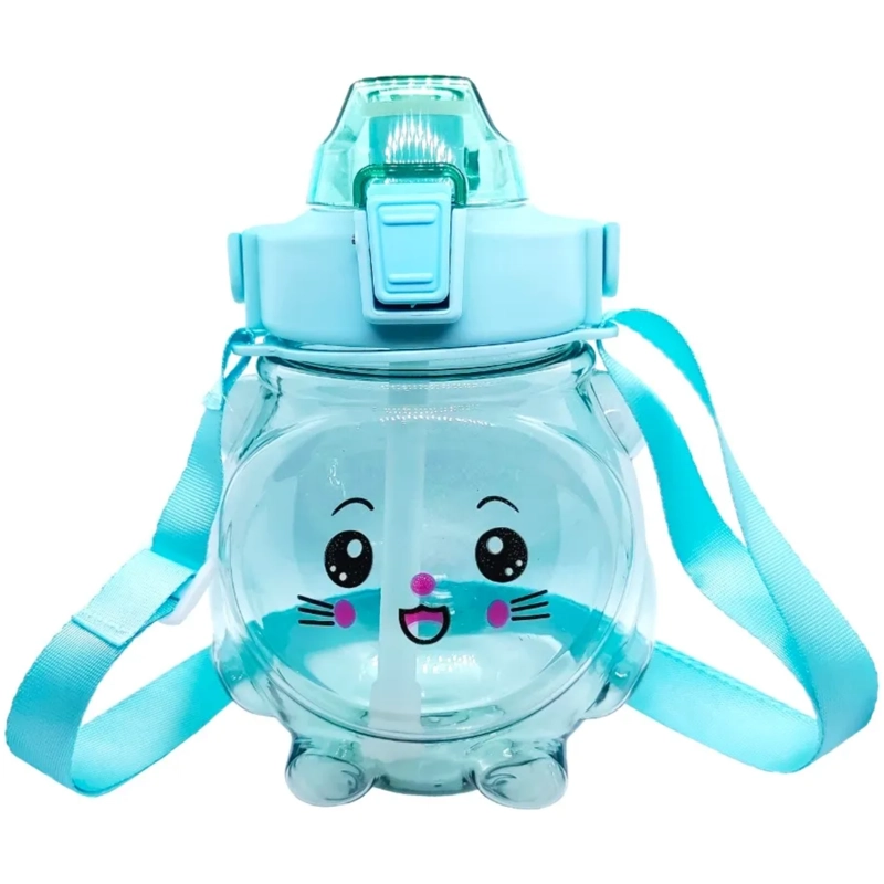 BOTELLA AGUA ANTIDERRAME KAWAII STICKER CORREA 1000 ML CELESTE - 1
