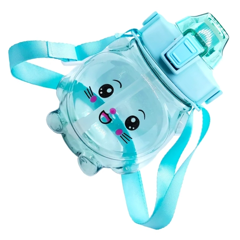 BOTELLA AGUA ANTIDERRAME KAWAII STICKER CORREA 1000 ML CELESTE - 2