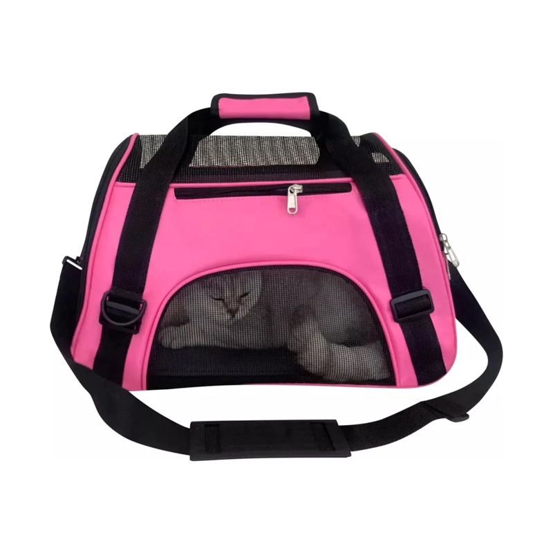 BOLSO TRANSPORTADOR RESPIRABLE MASCOTAS ROSA 47X23X30 CM - 3