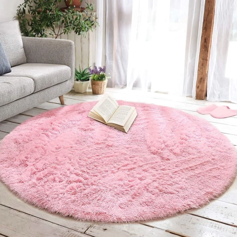 ALFOMBRA PELUDA SUPER SUAVE REDONDA 1 MTS ROSA - 5