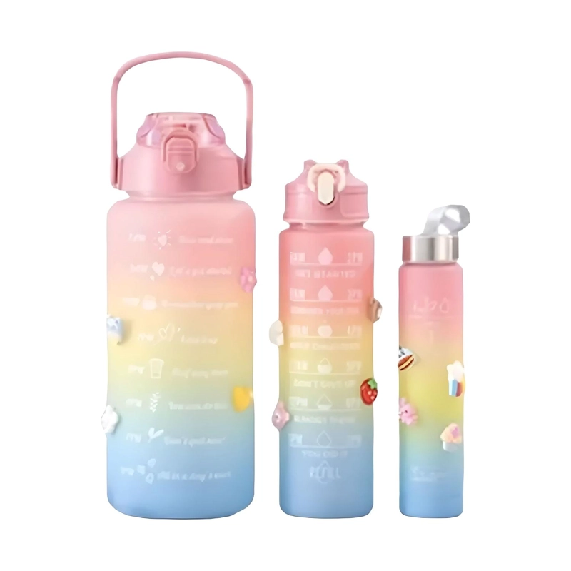 PACK 3 BOTELLAS AGUA PORTATIL MOTIVACION 2000 800 300 ML ROSA - 1