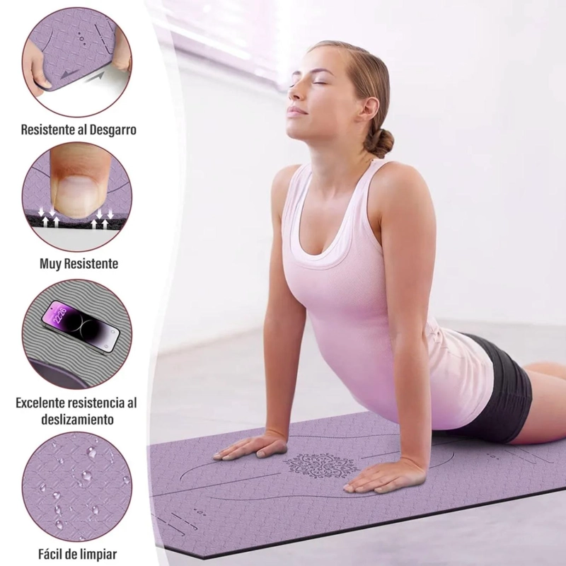 MAT ALFOMBRILLA YOGA PILATES EJERCICIO CORREA BOLSO 6 MM MORADO - 5