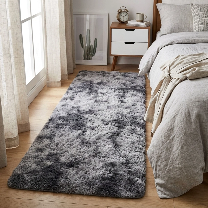ALFOMBRA BAJADA CAMA PELUDA SUPER SUAVE PLOMO OSCURO - 5
