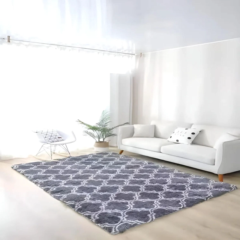 ALFOMBRA PELUDA SUPER SUAVE 195X230 CM PLOMO MALLAS - 1