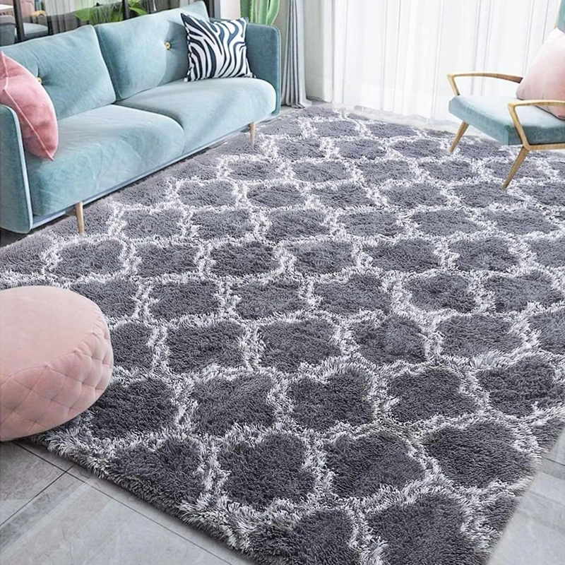 ALFOMBRA PELUDA SUPER SUAVE 195X230 CM PLOMO MALLAS - 2