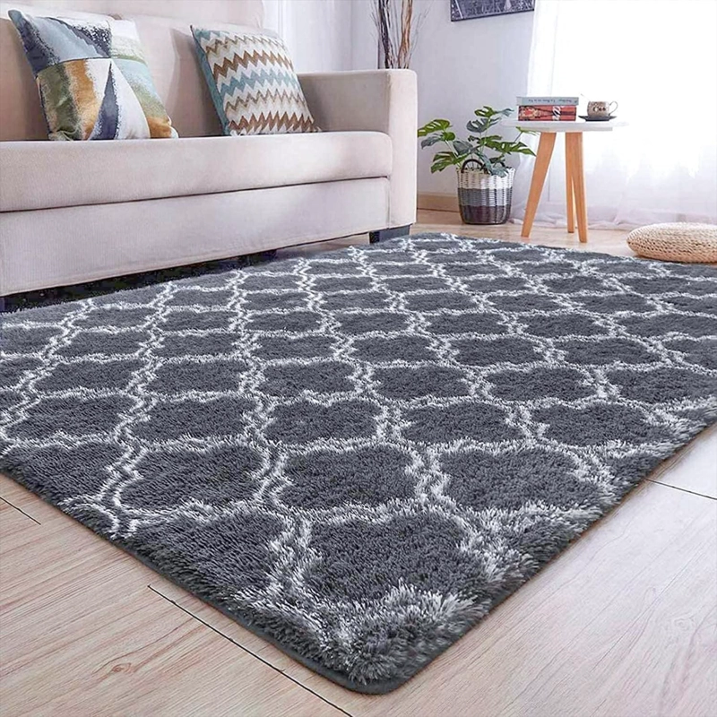 ALFOMBRA PELUDA SUPER SUAVE 195X230 CM PLOMO MALLAS - 3