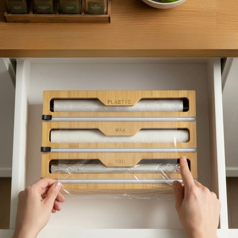 ORGANIZADOR 3 EN 1 COCINA BOLSAS ZIPLOCK PAPEL 21X33 CM BAMBU - 5