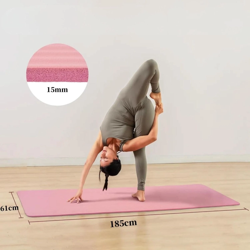 MAT ALFOMBRILLA YOGA PILATES EJERCICIO CORREA BOLSO 15 MM ROSA - 5