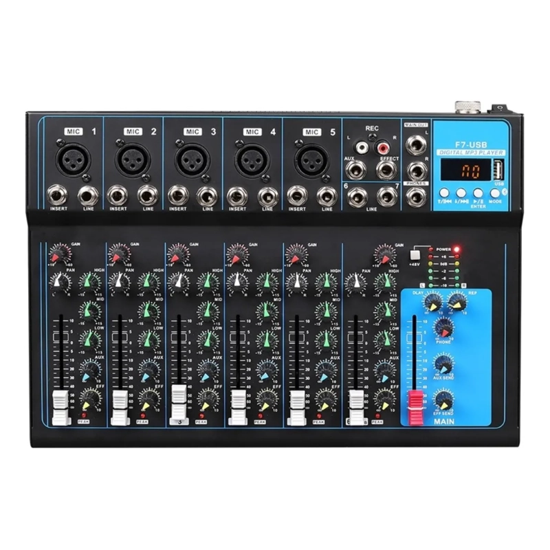 CONSOLA MEZCLADORA AUDIO PORTATIL 7 CANALES 220 WATT - 1