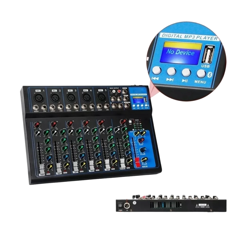 CONSOLA MEZCLADORA AUDIO PORTATIL 7 CANALES 220 WATT - 3