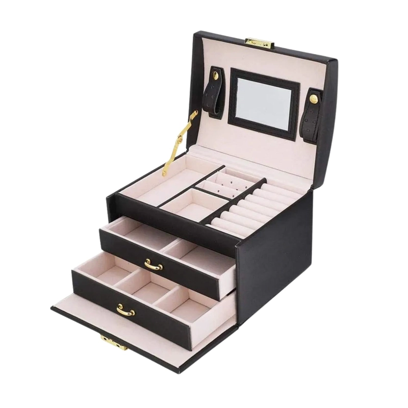 ORGANIZADOR JOYAS MULTIUSOS 3 NIVELES CAJON NEGRO - 1