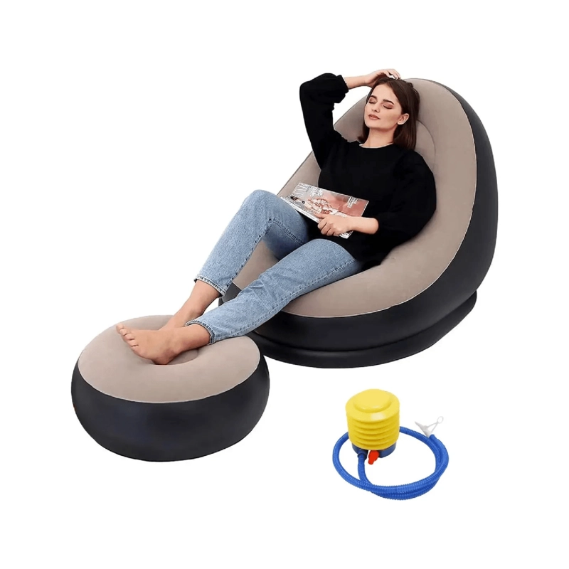 SOFA PUFF INFLABLE REPOSA PIES INFLADOR 1.16X98X83 CM GRIS - 1