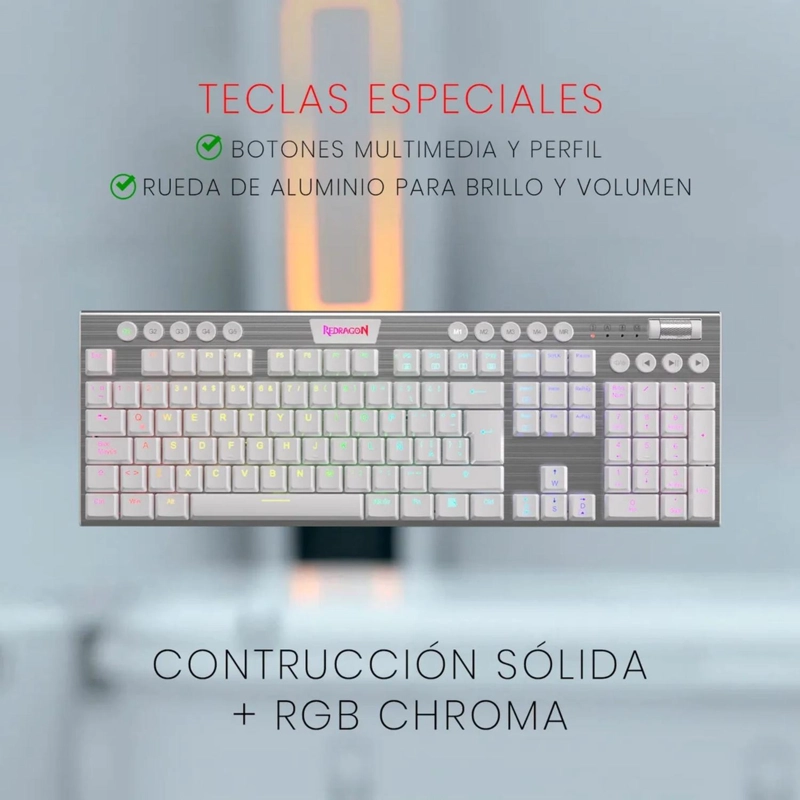 TECLADO MECANICO GAMER PROFESIONAL REDRAGON RGB WIRELESS 14.75X43.8X2.2 CM BLANCO - 6