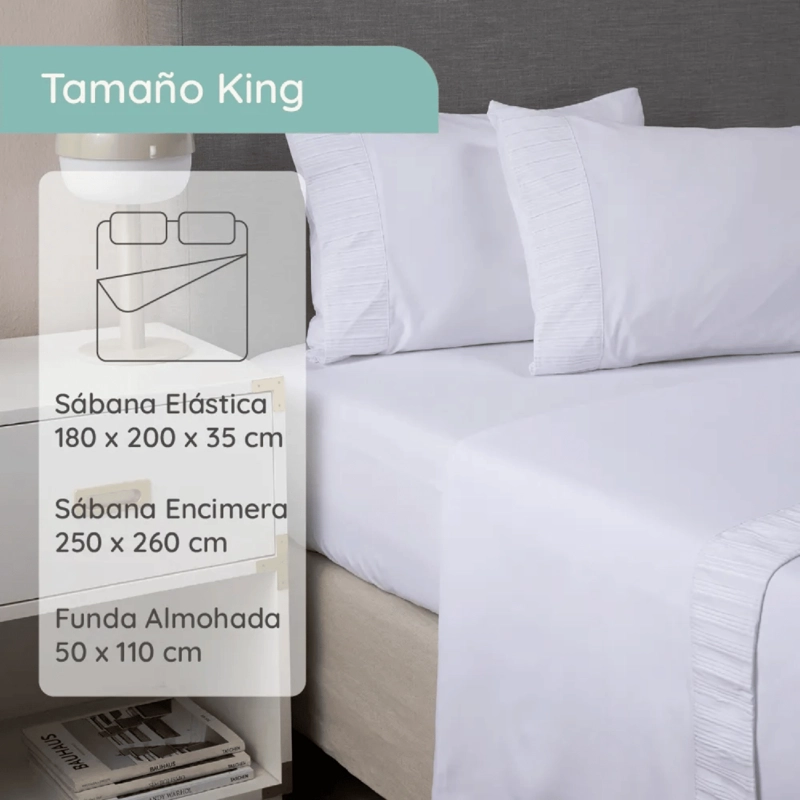 SABANAS COLCHON KING MICROFIBRA 300 HILOS BLANCO - 4