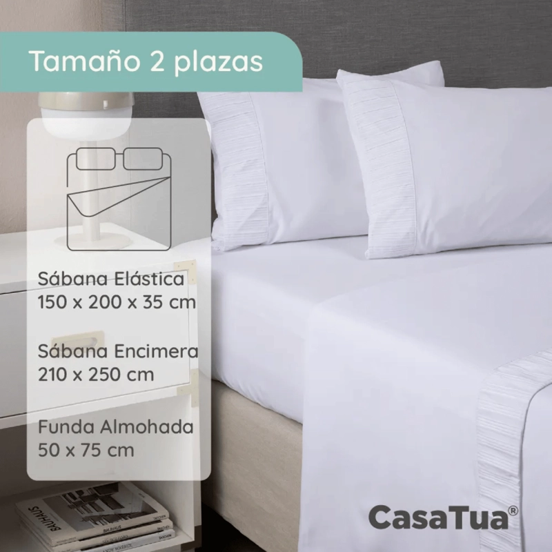 SABANAS 2 PLAZAS MICROFIBRA 300 HILOS BLANCO - 3