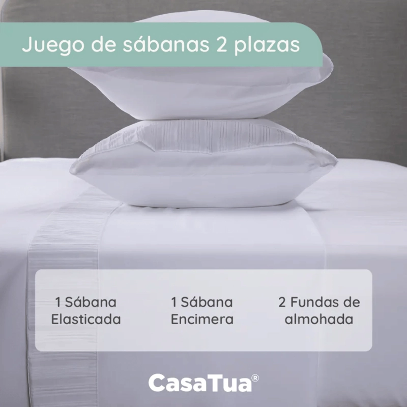 SABANAS 2 PLAZAS MICROFIBRA 300 HILOS BLANCO - 4