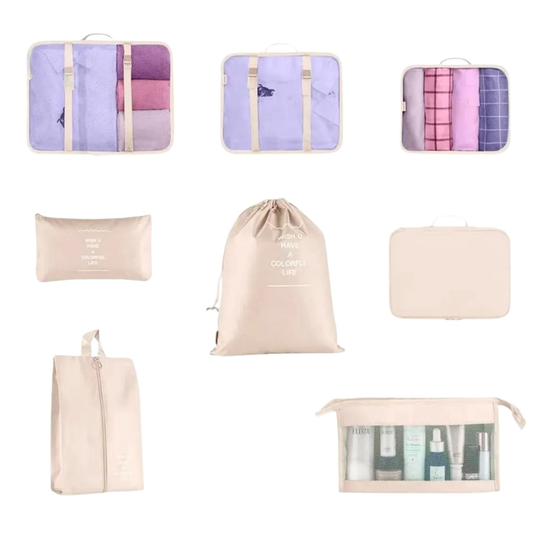 SET 8 EN 1 BOLSOS ORGANIZADOR VIAJE MALETA BEIGE - 2
