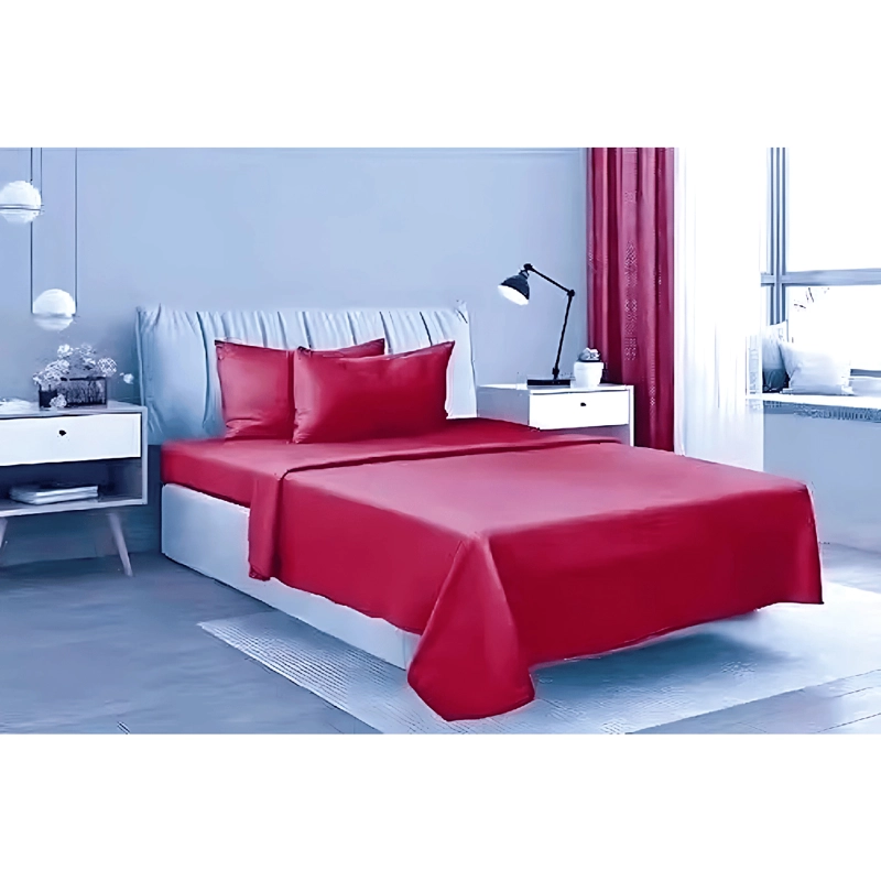 SABANAS 2 PLAZAS ELASTICADA 4 PIEZAS POLAR 144 HILOS ROJO - 4
