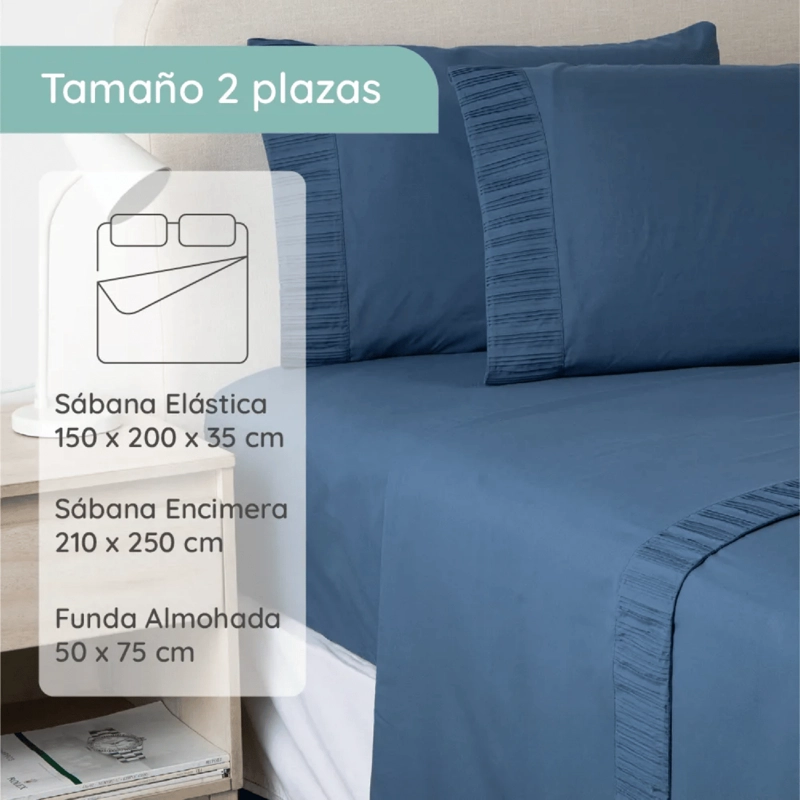 SABANAS 2 PLAZAS MICROFIBRA 300 HILOS AZUL MARINO - 3