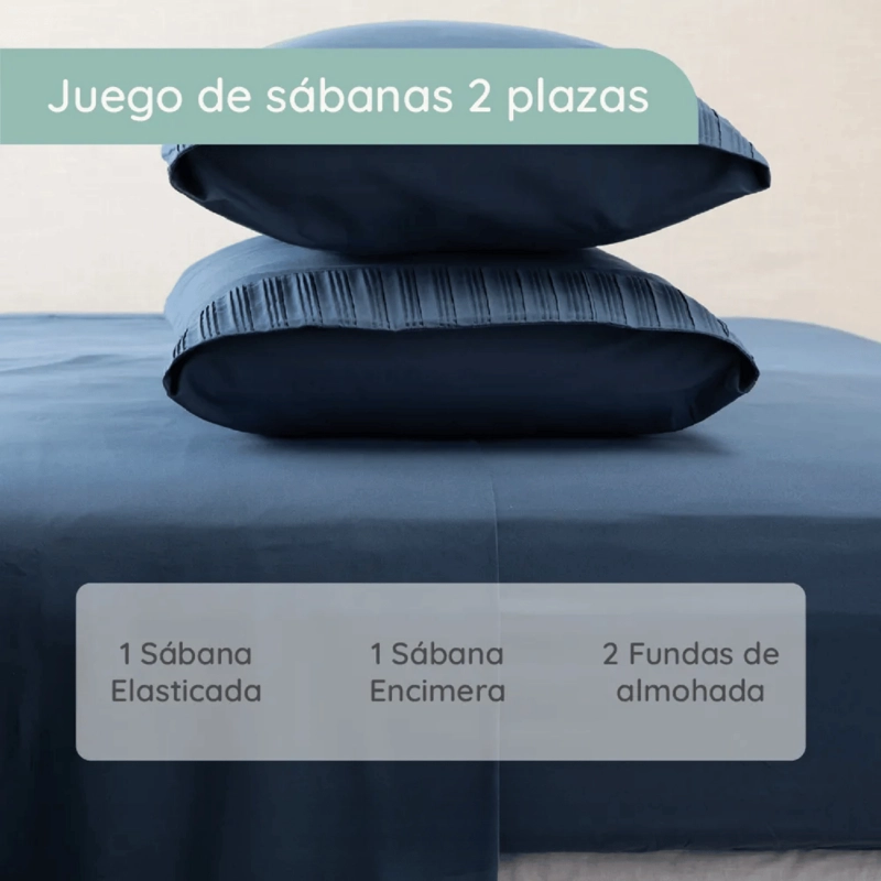 SABANAS 2 PLAZAS MICROFIBRA 300 HILOS AZUL MARINO - 4