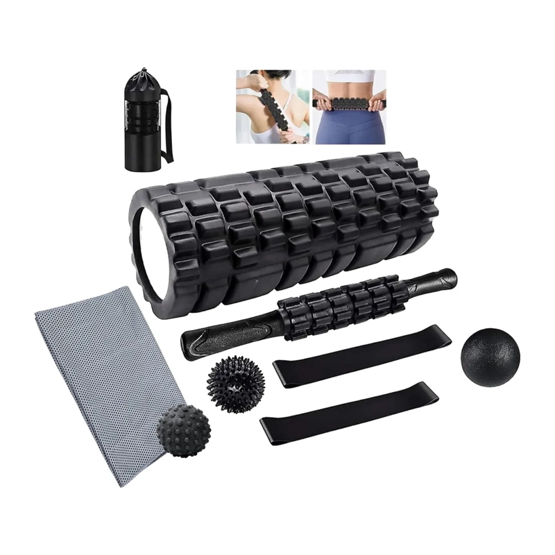 SET RODILLOS 9 EN 1 ENLONGACION MASAJE YOGA PILATES NEGRO - 2