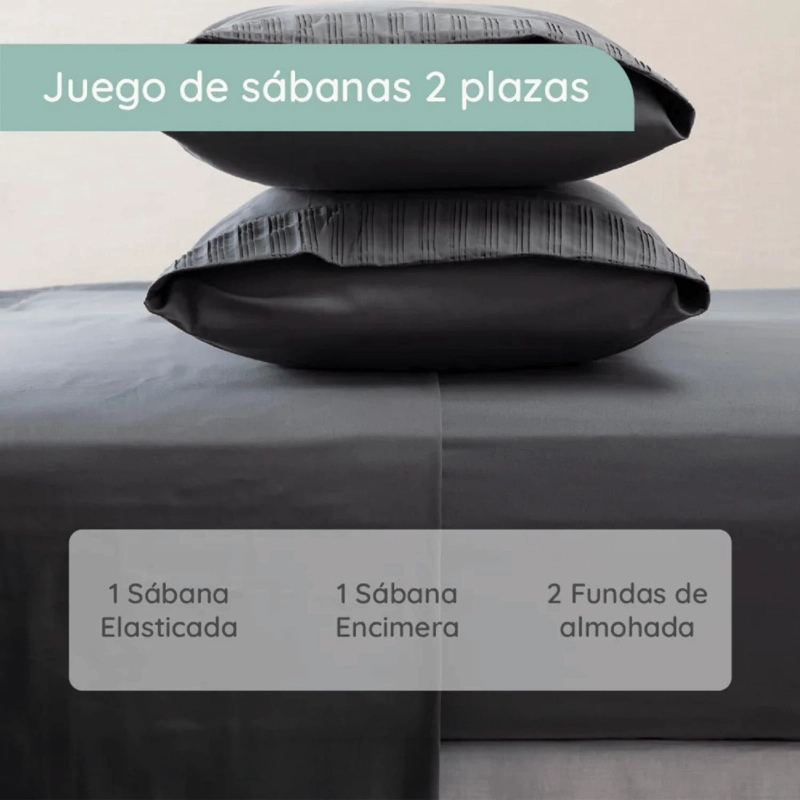 SABANAS 2 PLAZAS MICROFIBRA 300 HILOS GRIS - 2