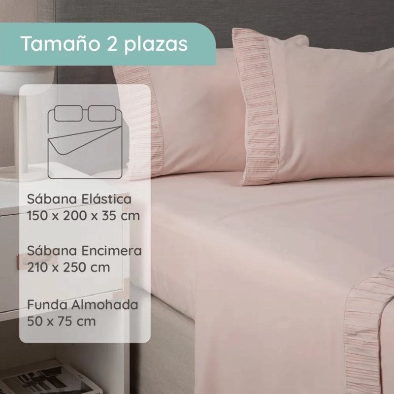 SABANAS 2 PLAZAS MICROFIBRA 300 HILOS ROSADO - 4