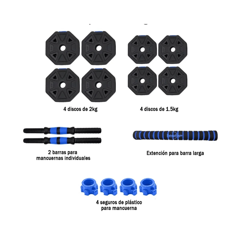 SET MANCUERNAS BARRA ARMABLE AJUSTABLE PROFESIONAL 15 KG - 5