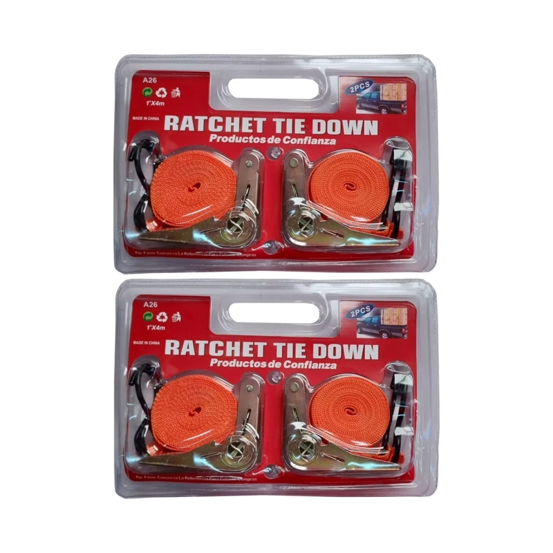 SET 4 ESLINGA CORREA PLANA CORREA AMARRE 4MX2.5 CM ROJO - 1