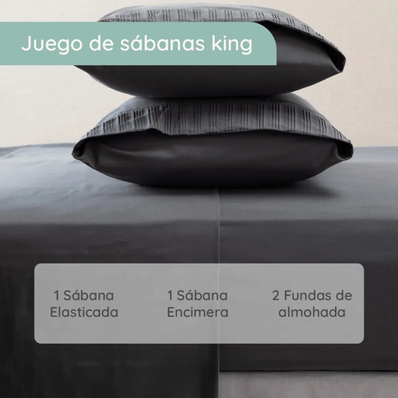 SABANAS COLCHON KING MICROFIBRA 300 HILOS GRIS OSCURO - 2