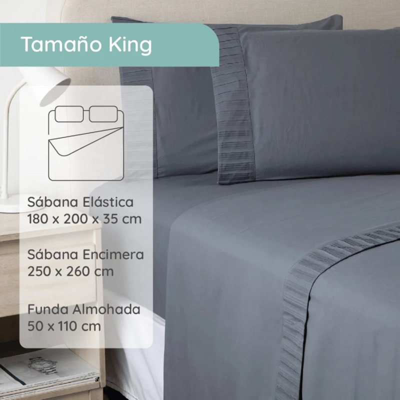 SABANAS COLCHON KING MICROFIBRA 300 HILOS GRIS OSCURO - 5