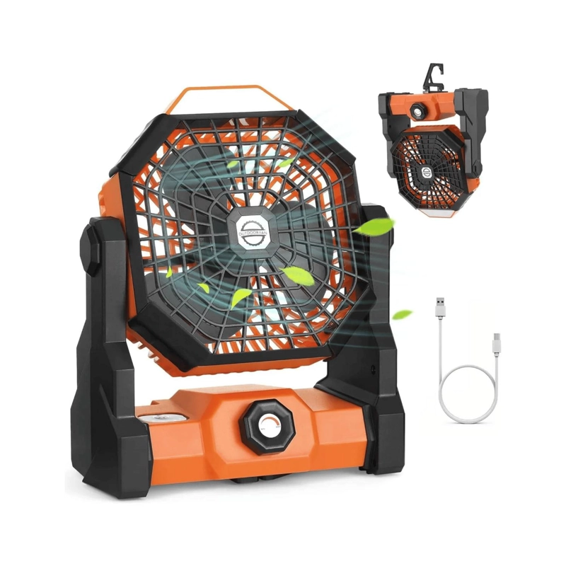 VENTILADOR PORTATIL CAMPING RECARGABLE 5 WATT NARANJA - 3