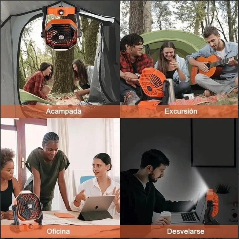VENTILADOR PORTATIL CAMPING RECARGABLE 5 WATT NARANJA - 6