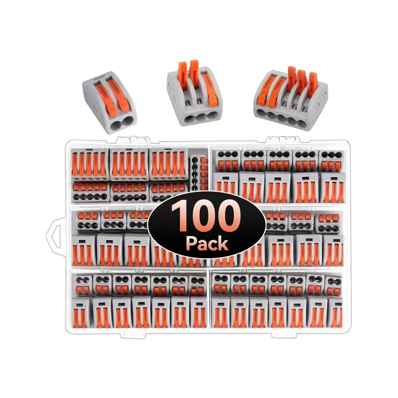 SET 100 PIEZAS CONECTORES ELE CTRICOS CABLE COMPACTO 20X13.5X4 CM GRIS - 1