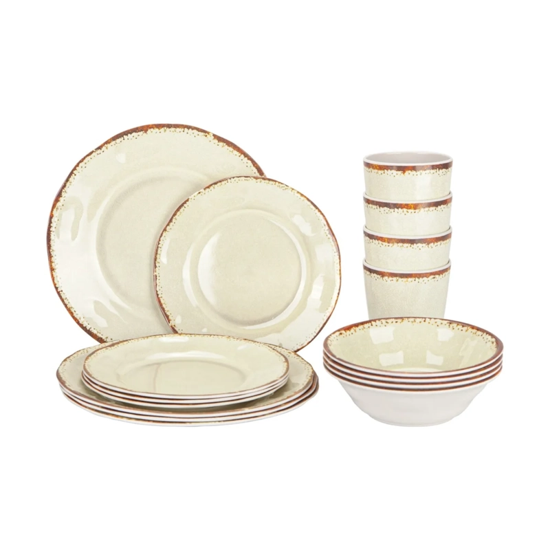 SET LOZA 16 PIEZAS PLATOS VASOS MELAMINA CREMA - 1