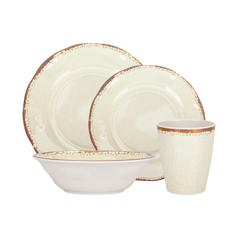 SET LOZA 16 PIEZAS PLATOS VASOS MELAMINA CREMA - 2