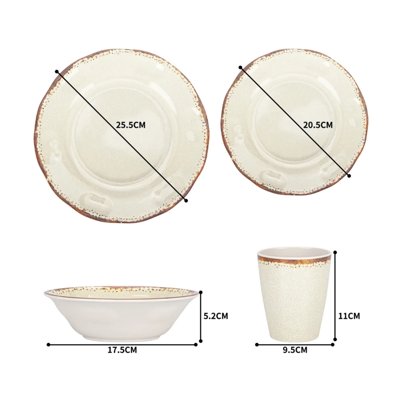 SET LOZA 16 PIEZAS PLATOS VASOS MELAMINA CREMA - 4