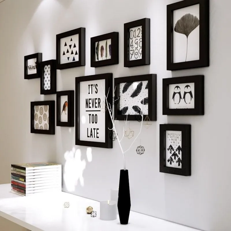 SET 12 MARCOS PARED FOTOS DECORATIVAS NEGRO - 3