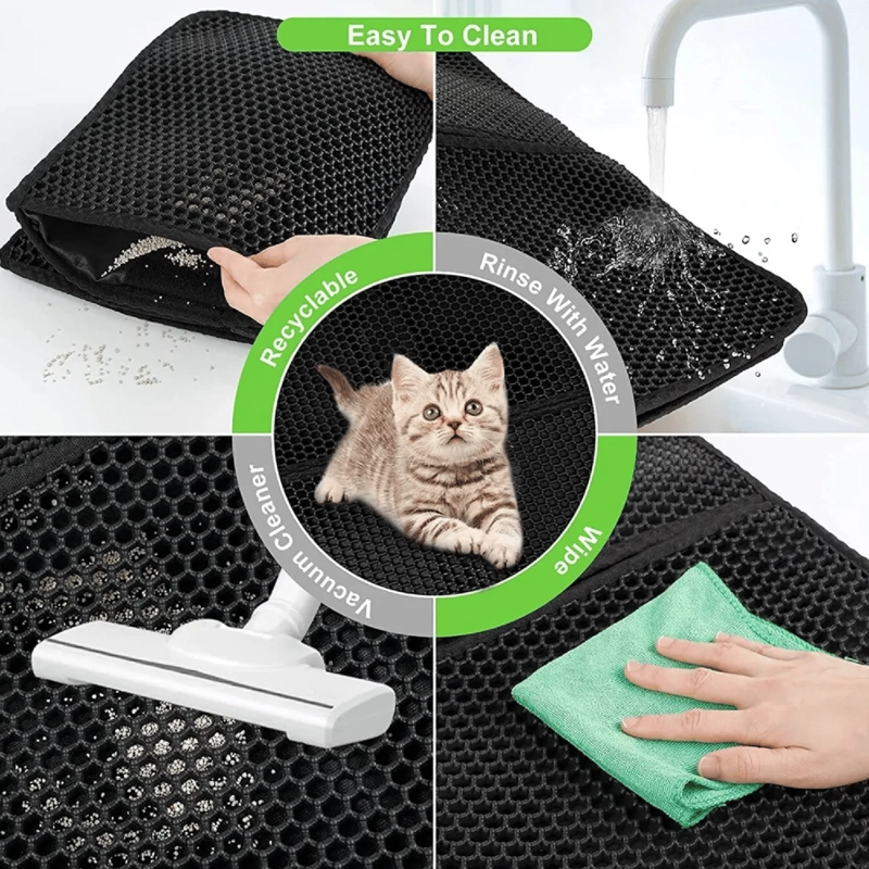 TAPETE ALFOMBRA ATRAPA ARENA MASCOTA GATOS 45X60X3 CM NEGRO - 5