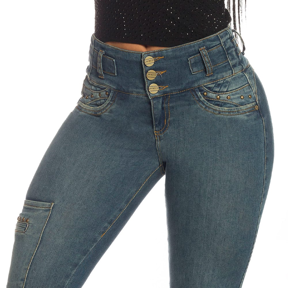 JEANS LEVANTA COLA 14400 AZUL CLARO CHEVIOTTO - 4