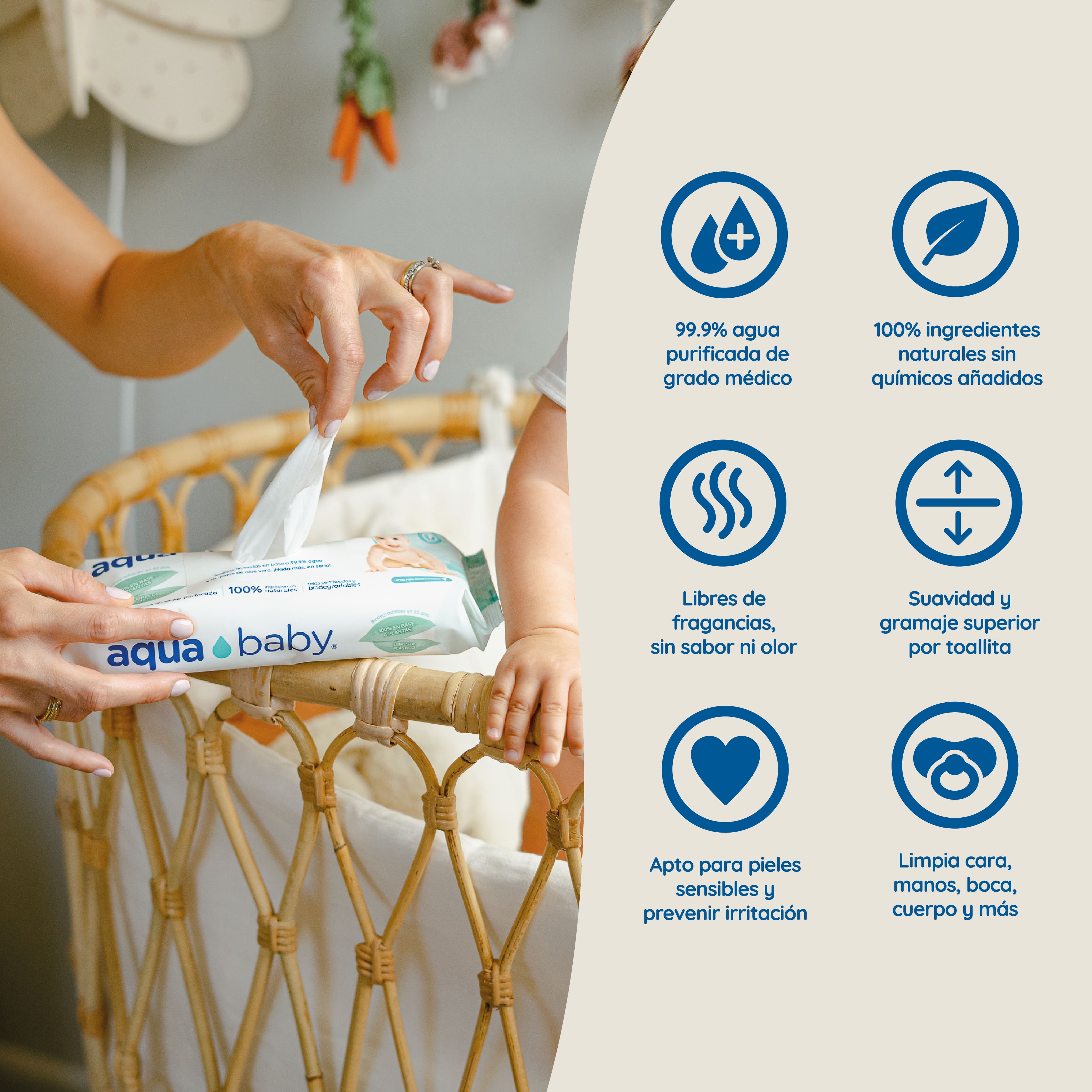CAJA 12 TOALLITAS HÚMEDAS BIODEGRADABLES AQUA BABY 60 UNIDADES - 3