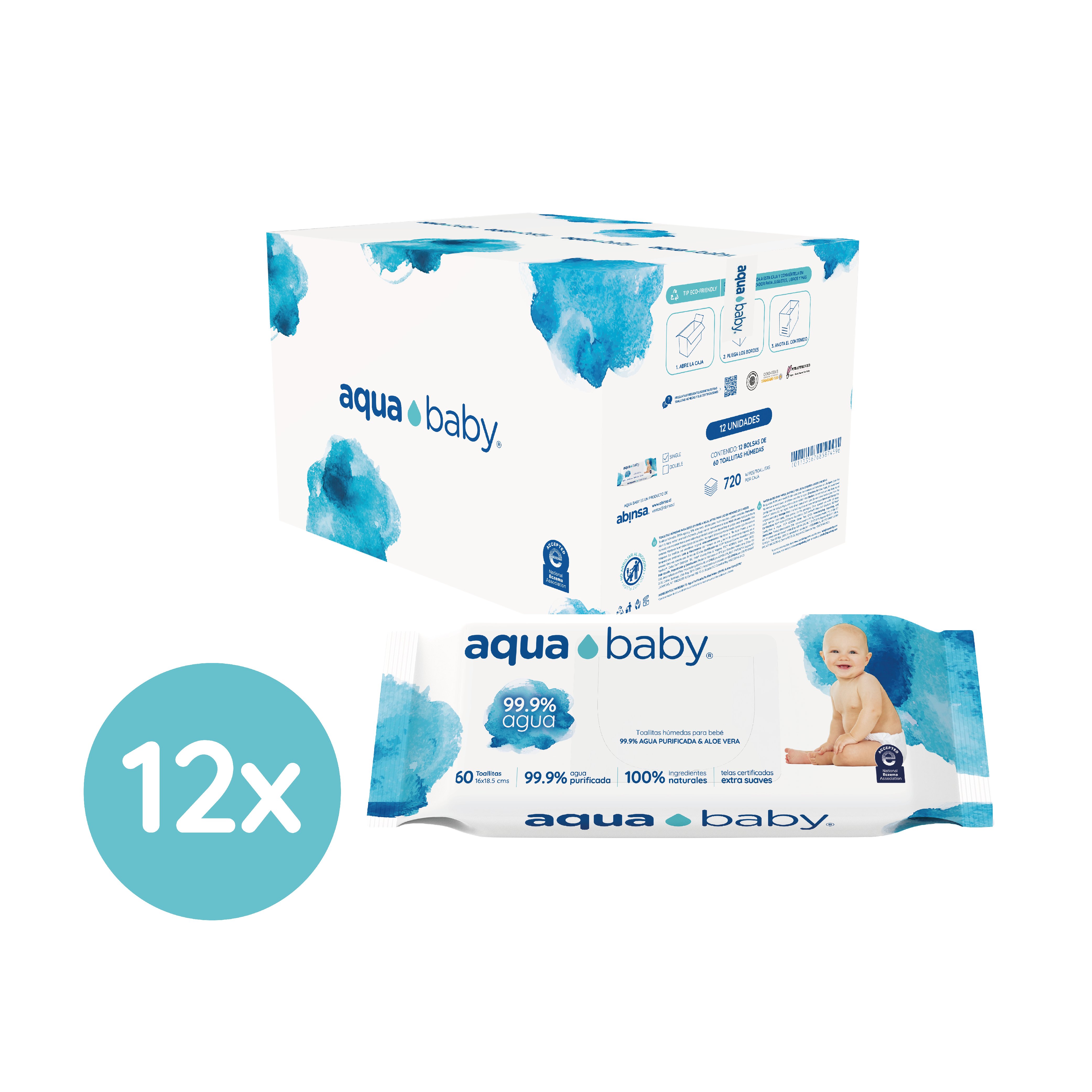 CAJA 12 TOALLITAS HÚMEDAS AQUA BABY 60 UNIDADES - 1
