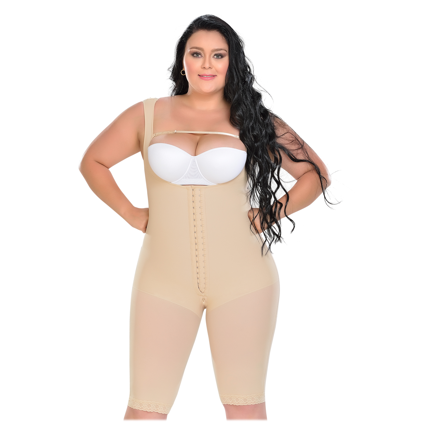 FAJA LARGA COLOMBIANA 2 HILERAS DE BROCHES CON BRETEL GRUESO F-0075 MYD - BEIGE - 2XL - 1