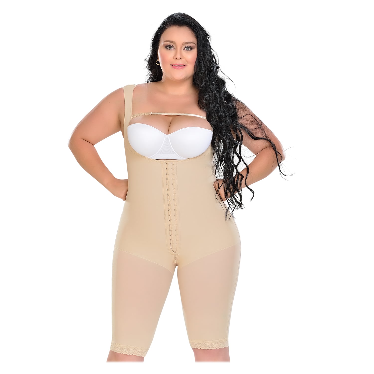 FAJA LARGA COLOMBIANA 2 HILERAS DE BROCHES CON BRETEL GRUESO F-0075 MYD - BEIGE - 2XL - 1