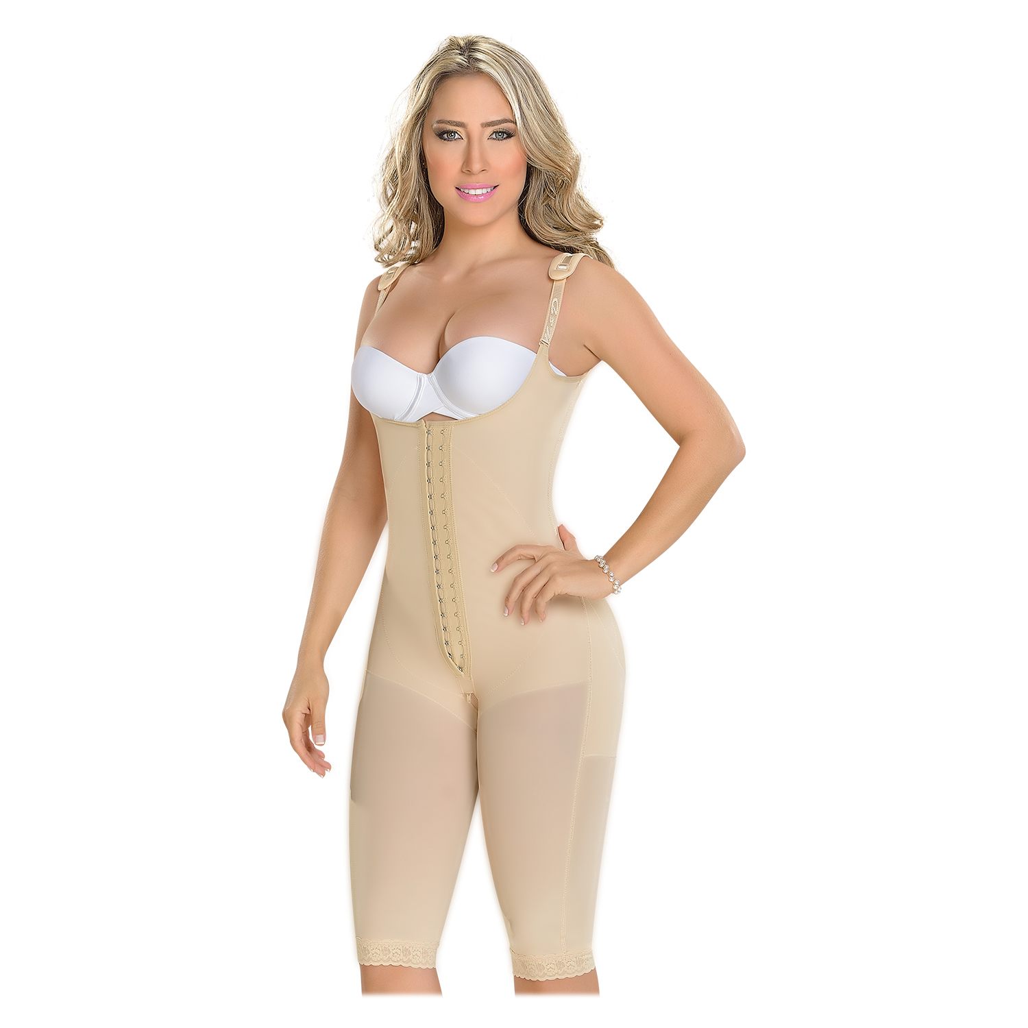 FAJA MUJER FAJAS MYD BY PAOPINK F-0078 LARGA 2 HILERAS DE BROCHES CON BRETEL DELGADO BEIGE 2XL - 1