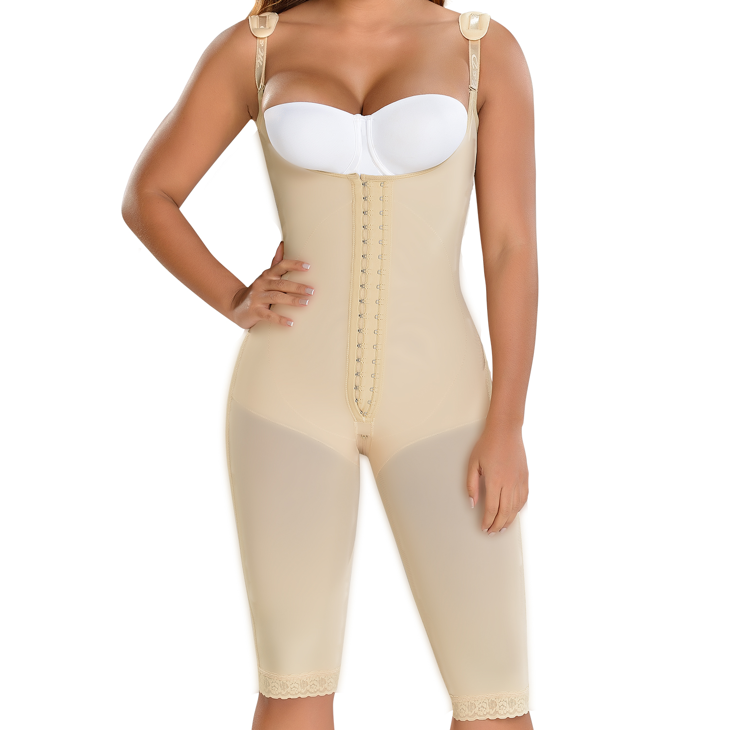 FAJA MUJER FAJAS MYD BY PAOPINK F-0078 LARGA 2 HILERAS DE BROCHES CON BRETEL DELGADO BEIGE 2XL - 3