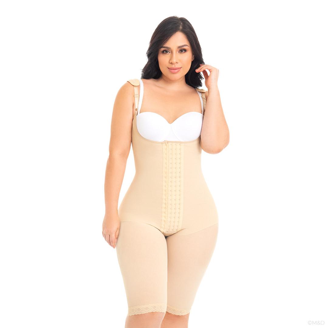 FAJA LARGA COLOMBIANA CON 4 HILERAS DE BROCHES Y BRETEL DELGADO F-0080 MYD - BEIGE - 2XS - 1
