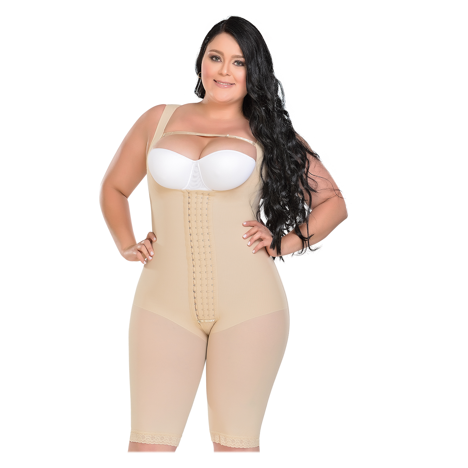 FAJA MUJER FAJAS MYD BY PAOPINK F-0085 LARGA CON 4 HILERAS DE BROCHES Y BRETEL GRUESO BEIGE 2XL - 1