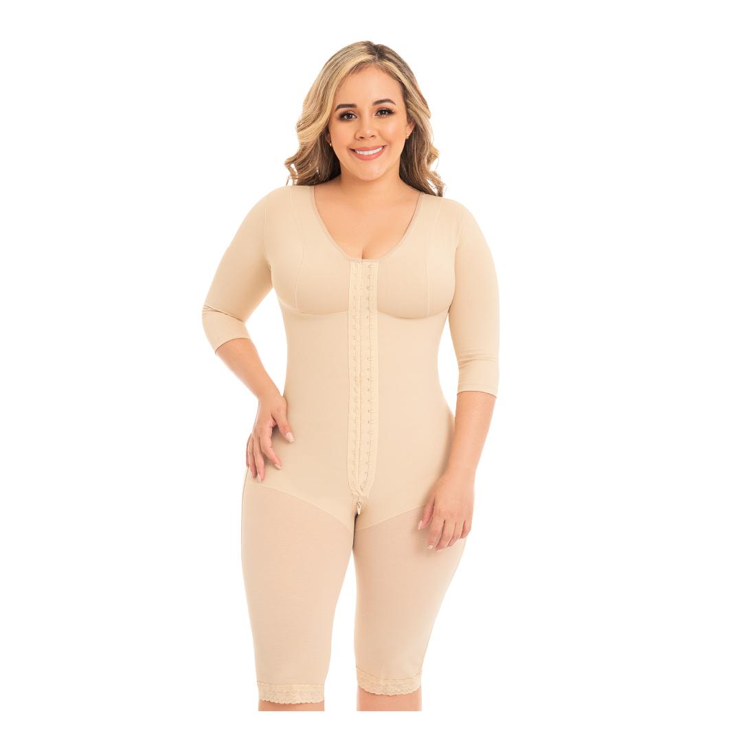 FAJA MUJER FAJAS MYD BY PAOPINK F-0161 LARGA 2 HILERAS DE BROCHES CON MANGAS Y SOSTÉN BEIGE 2XS - 1
