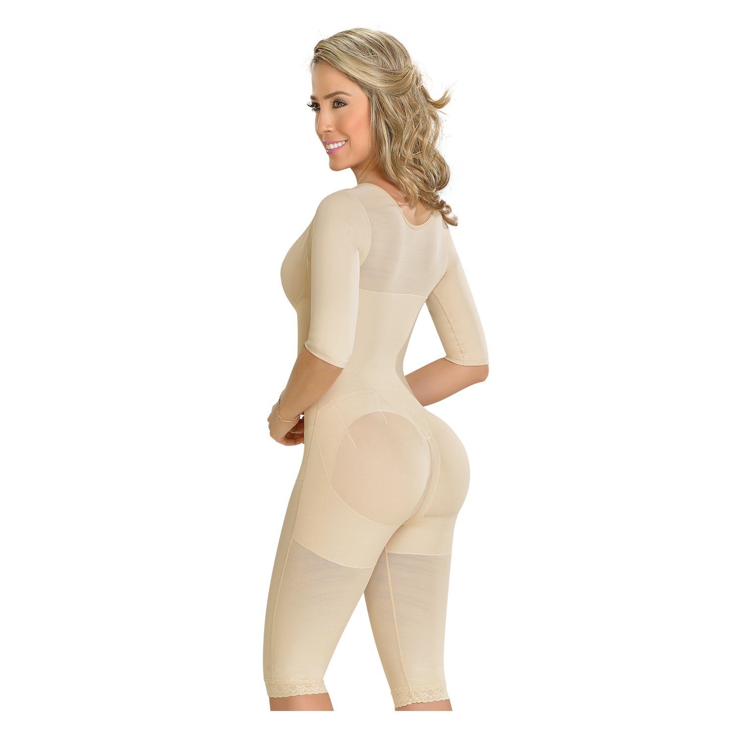 FAJA MUJER FAJAS MYD BY PAOPINK F-0161 LARGA 2 HILERAS DE BROCHES CON MANGAS Y SOSTÉN BEIGE 2XS - 2